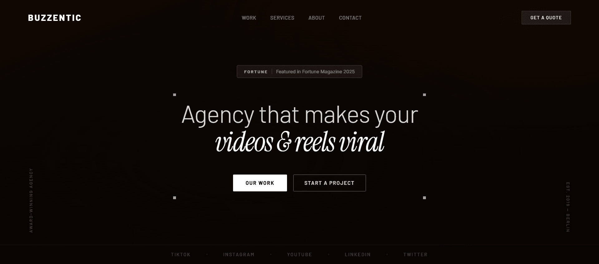 Agency Hero , Full-Screen Video, Liquid Glass Badge, Corner Accents