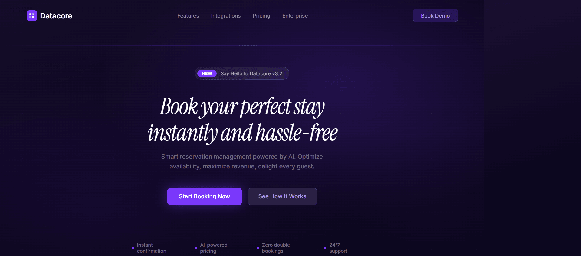 SaaS Hero , Booking Platform with Glassmorphism Badge & Instrument Serif